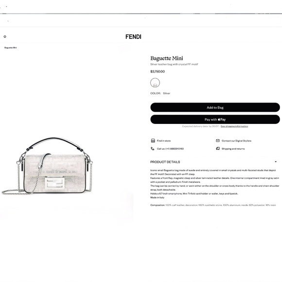 Fendi Baguette Mini Silver Crystal-Embellished Shoulder Bag With FF Motif - Picture 7 of 16